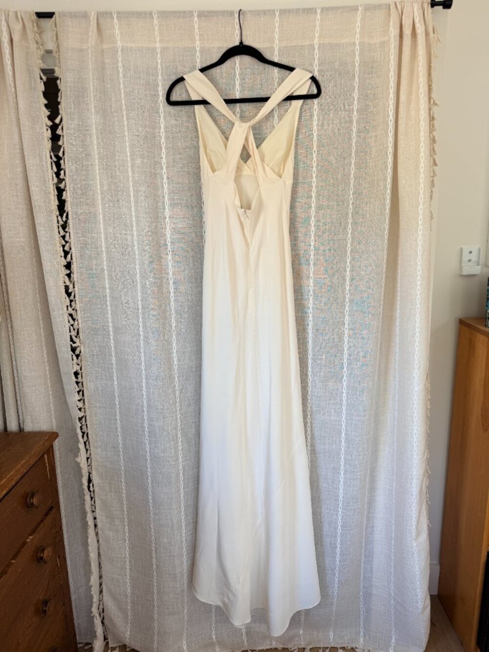 J. Crew Ivory V-Neck 100% Silk Dress w/ Cross Loop Back for Wedding or Occasion - Picture 6 of 13